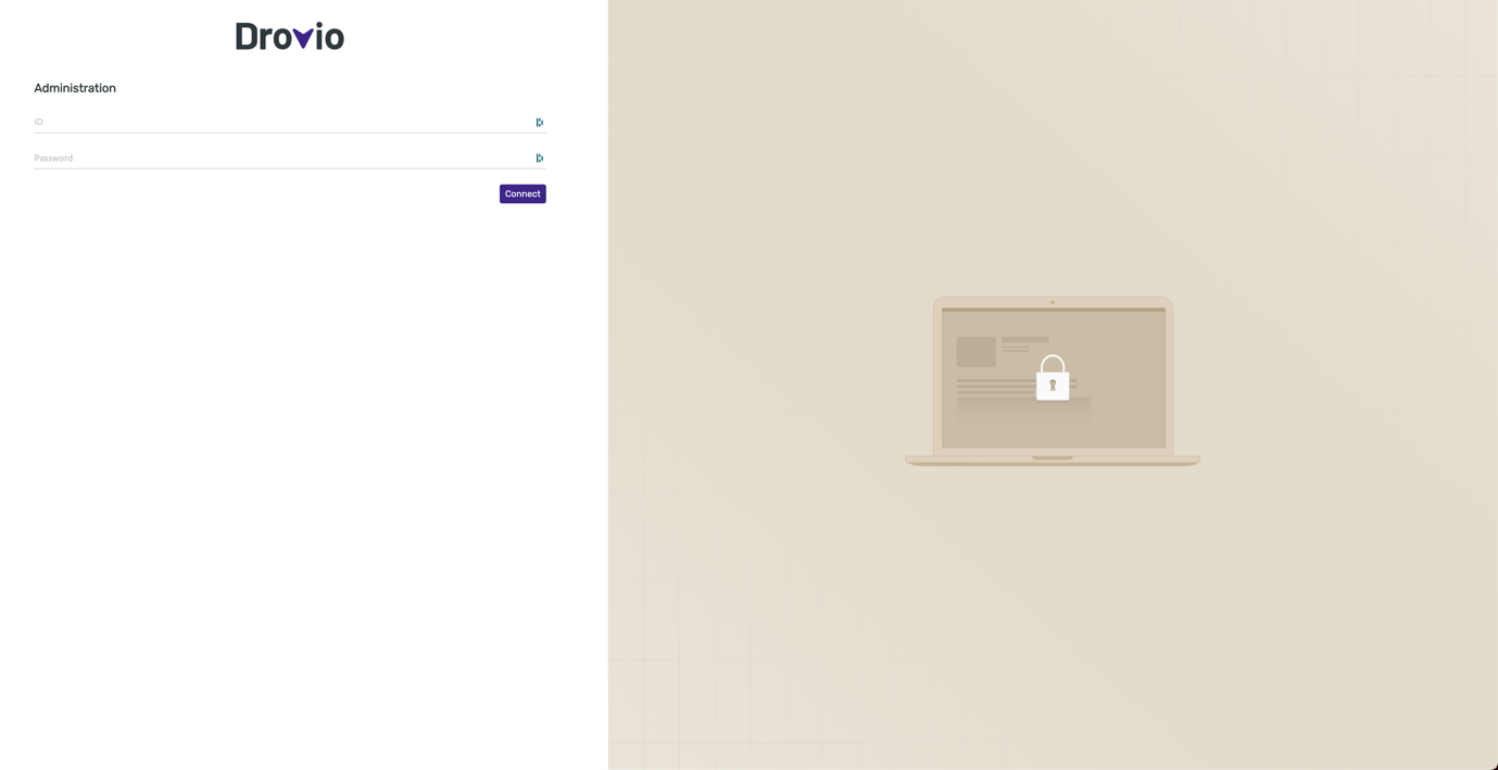 Drovio Server administration panel: login
