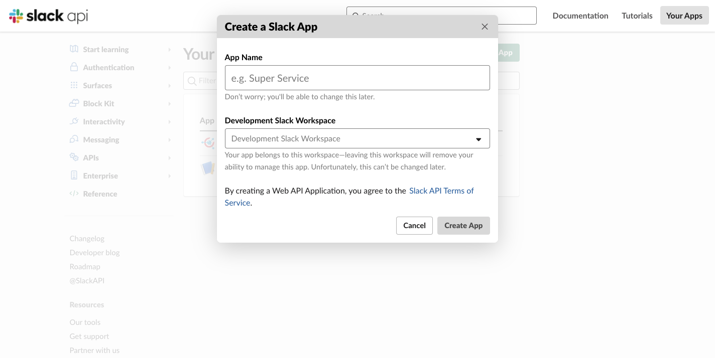 Create a new Slack app